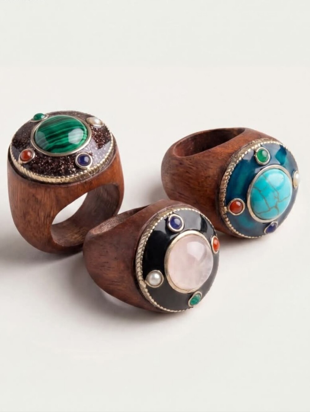 Wood Multistone Ring